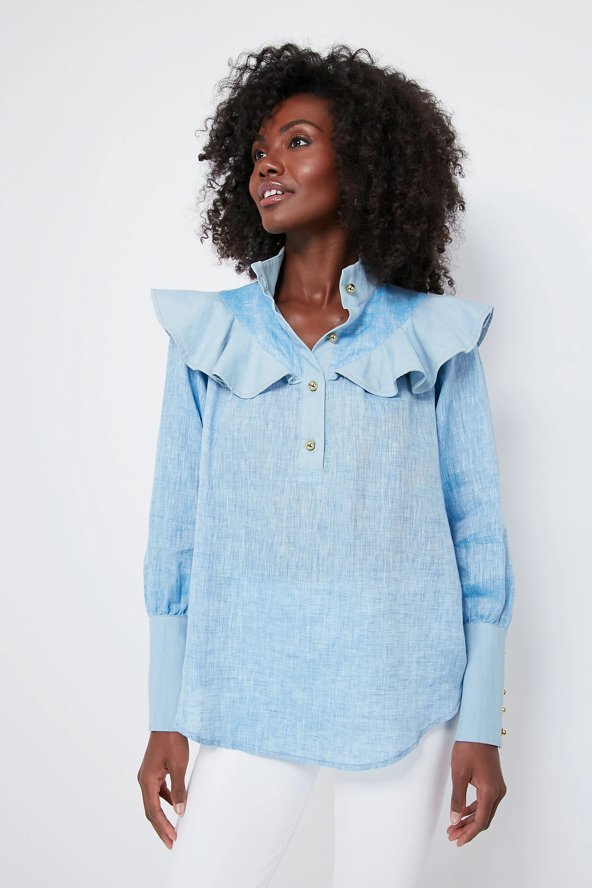 Chambray Linen Mirabella Blouse | Tuckernuck (US)