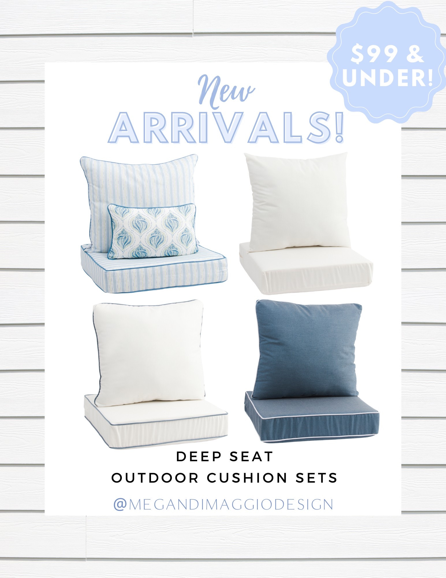 Affordable replacement outdoor cushion sets!! Starting as low as $49.99 & all under $100 👏🏻👏🏻👏🏻 A few are high performance sunbrella fabric too! Perfect for a patio refresh ☀️

#LTKFindsUnder100 #LTKSeasonal #LTKHome