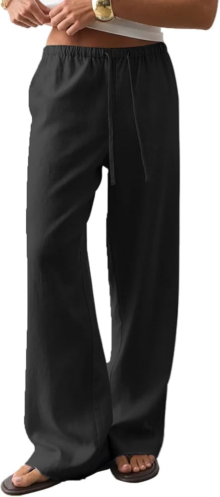 CHYRII Women's Summer Casual Wide Leg Pants Cotton Linen Palazzo Pants Beach Vacation Trouser wit... | Amazon (US)