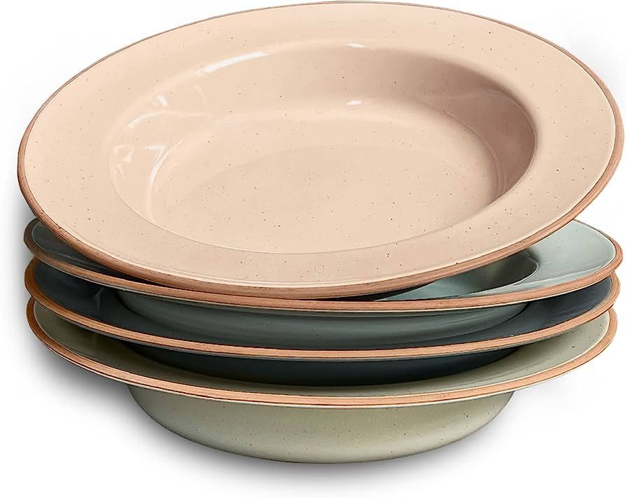 Mora Ceramic Wide Rimmed Soup Bowl 25oz, Set of 4 - For Pasta, Italian, Spaghetti, Dipping Bread,... | Amazon (US)