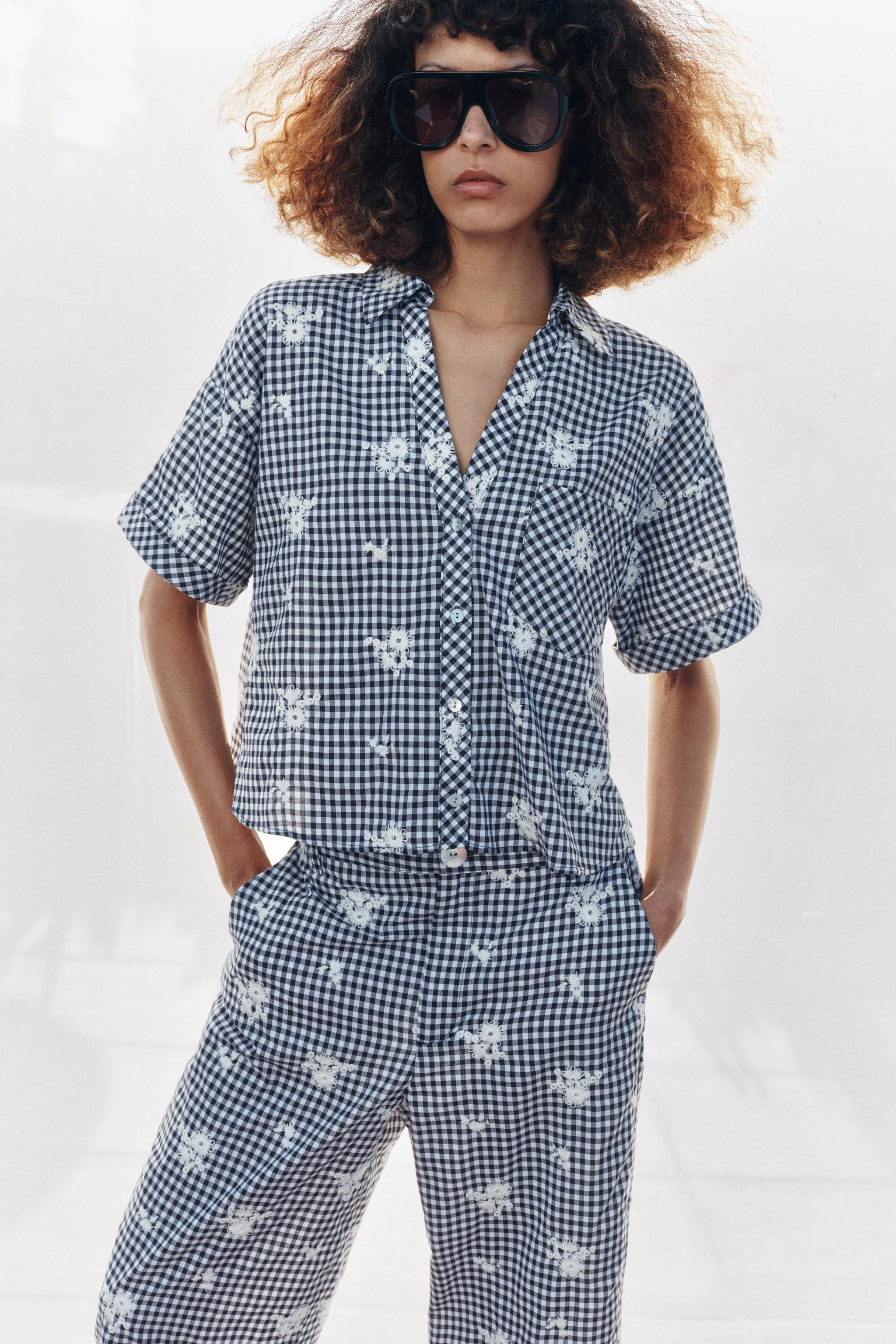 EMBROIDERED PLAID SHIRT SET | Zara US