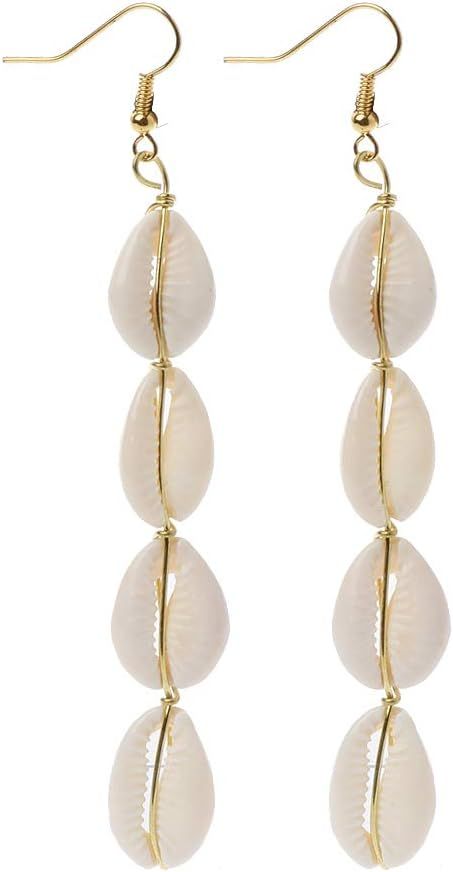 Kofun Earrings, Bohemian Natural Cowrie Shell Pendant Drop Earrings Beach Jewelry For Women One A | Amazon (US)