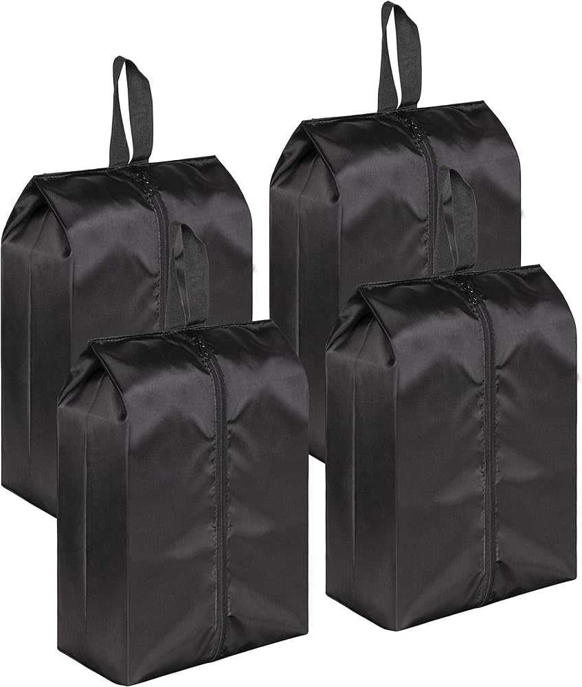 MISSLO Portable Nylon Travel Shoe Bags with Zipper Closure (Pack 4, Black) | Amazon (US)