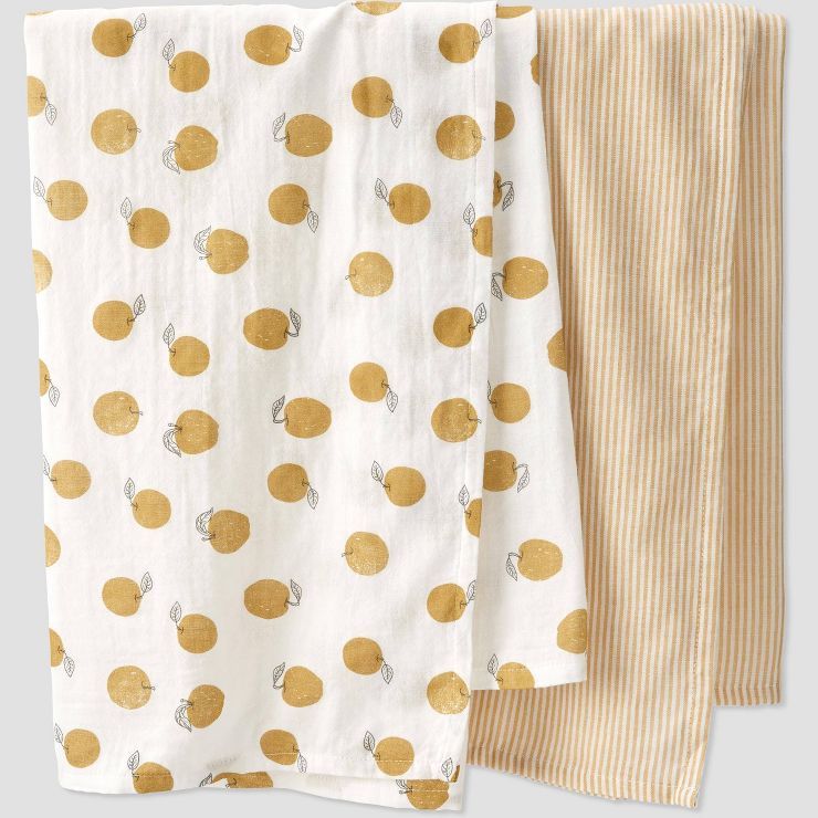 little Planet By Carter's Baby 2pk Organic Cotton Apple Muslin Blanket - White/Tan | Target