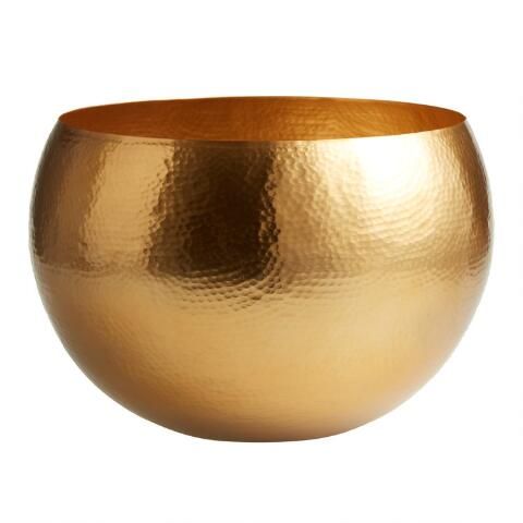 Round Gold Hammered Iron Floor Planter | World Market