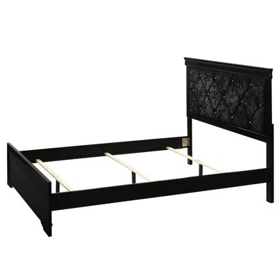 King Size Panel Bed With Upholstered Headboard And Fascinating Button Tufting, Black Finish Establishment Feature Dazzling Made Of Strong Wood | Wayfair North America
