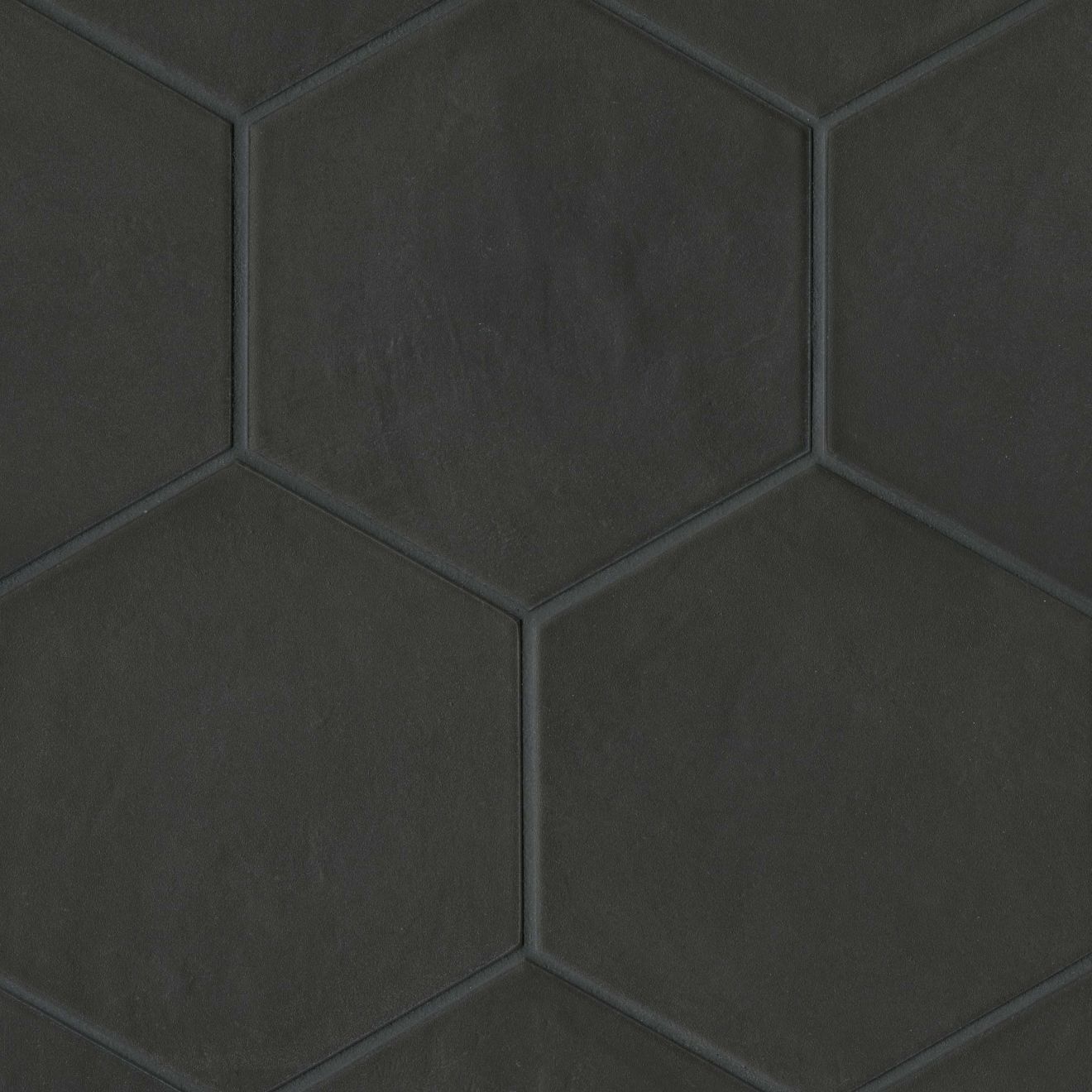 Allora 8.5" x 10" Hexagon Matte Porcelain Tile in Solid Black | Bedrosians Tile & Stone