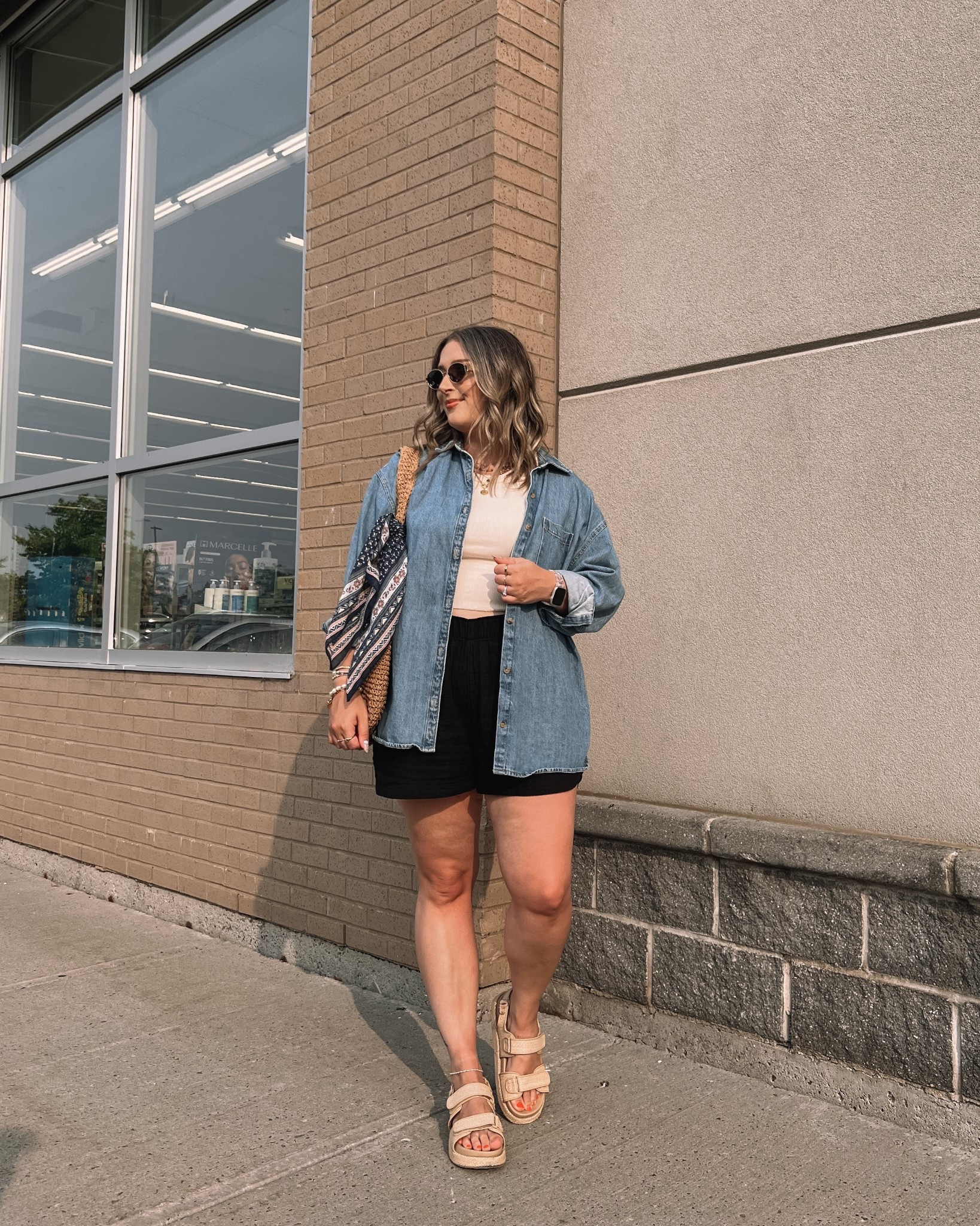 Casual summer outfit! Wearing my usual size L in the denim shirt, cotton gauze shorts, and basic tank. Sandals are super comfy but run a little big, I’m usually a 9.5-10 and wear 9


#LTKsummer #LTKsale #LTKmidsize