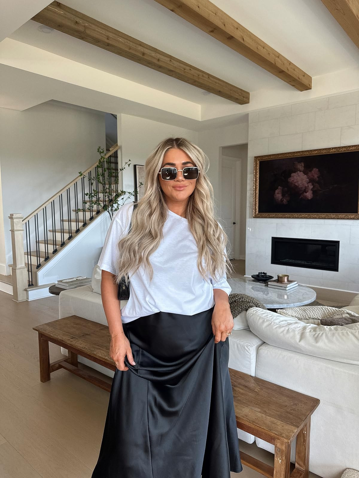 KIRUNDO Women's Satin Elastic High Waisted Maxi Skirt 2024 Trendy Summer Fall Silky A-Line Casual... | Amazon (US)