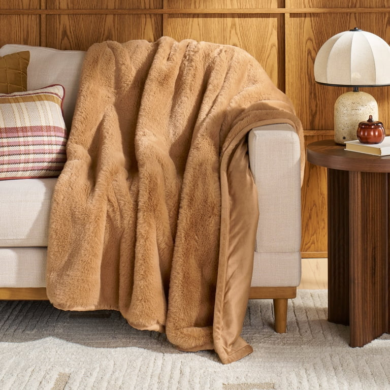 Better Homes & Gardens Dark Caramel Faux Fur Oversized Throw, 50" x 72" | Walmart (US)
