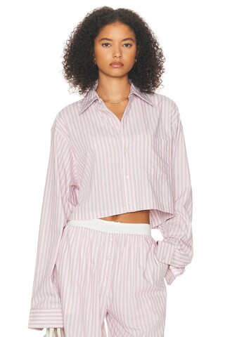 Wide Stripe Poplin Cropped Shirt | FWRD 