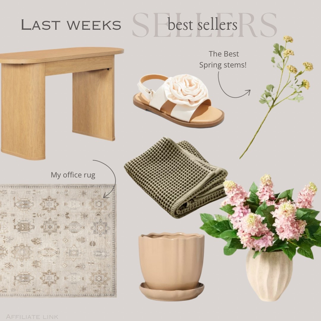 Last week’s Best Sellers! 


Scalloped planter, spring floral
Arrangement, spring stems, spring decor, washable rug, neutral area rug, vintage rug, writing desk, vanity desk, kids sandals, summer shoes, waffle towels, bathroom decor 

#LTKHome #LTKSaleAlert