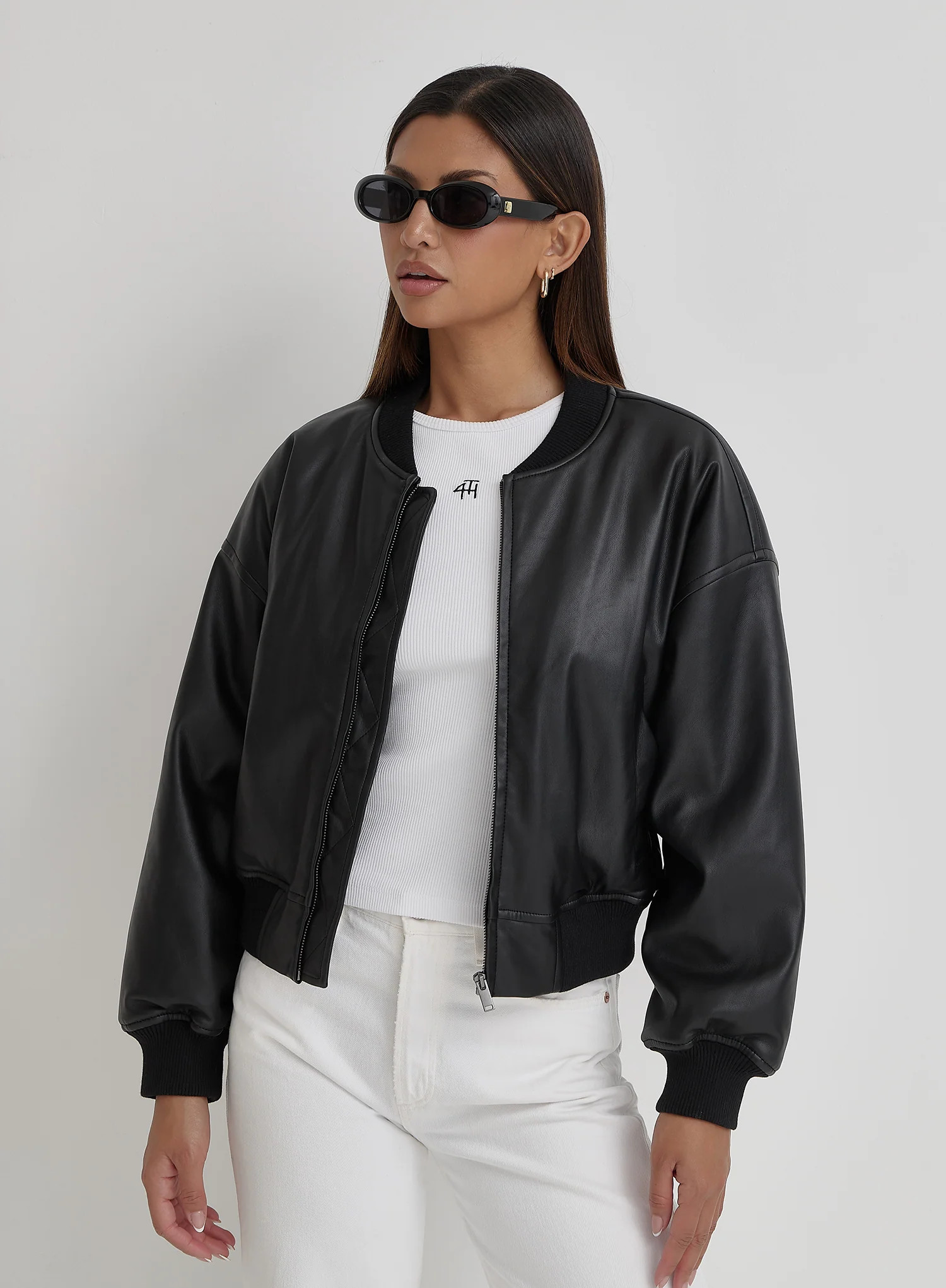 Black PU Bomber Jacket- Layton | 4th & Reckless
