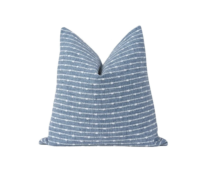 Marine Blue Pillow Cover, Woven Stripe Pillow Cover, Double Sided Blue Woven Pillow Cover, Chunky... | Etsy (US)
