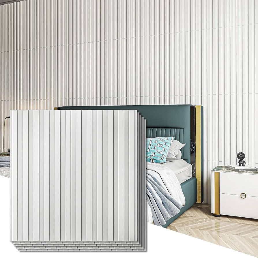 Art3d Slat Wall Panel, 3D Fluted Textured Panel 12-Tile 19.7 x 19.7in. - White | Amazon (US)