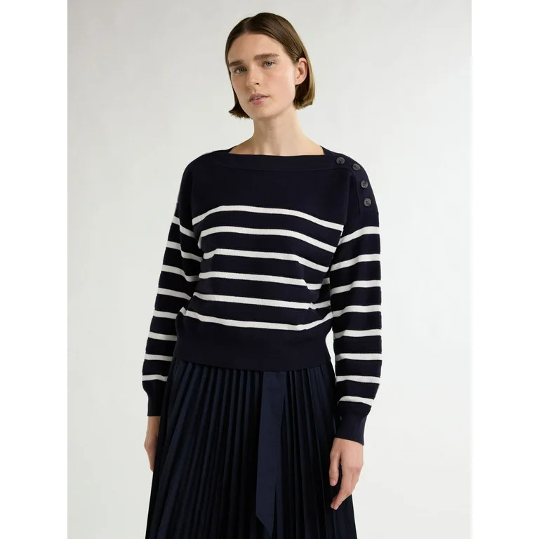 Free Assembly Women’s and Women's Plus Cropped Button Shoulder Sweater with Long Sleeves, Light... | Walmart (US)