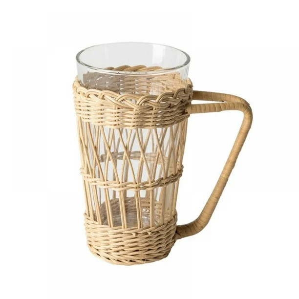 Rattan Woven Water Glass Anti-scald Cover Cup Holder with Handle Protection Cover Insulation Cup ... | Walmart (US)