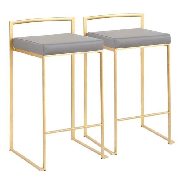 Silver Orchid Forrest Gold Stackable Counter Stool (Set of 2) - N/A - Grey Faux Leather | Bed Bath & Beyond