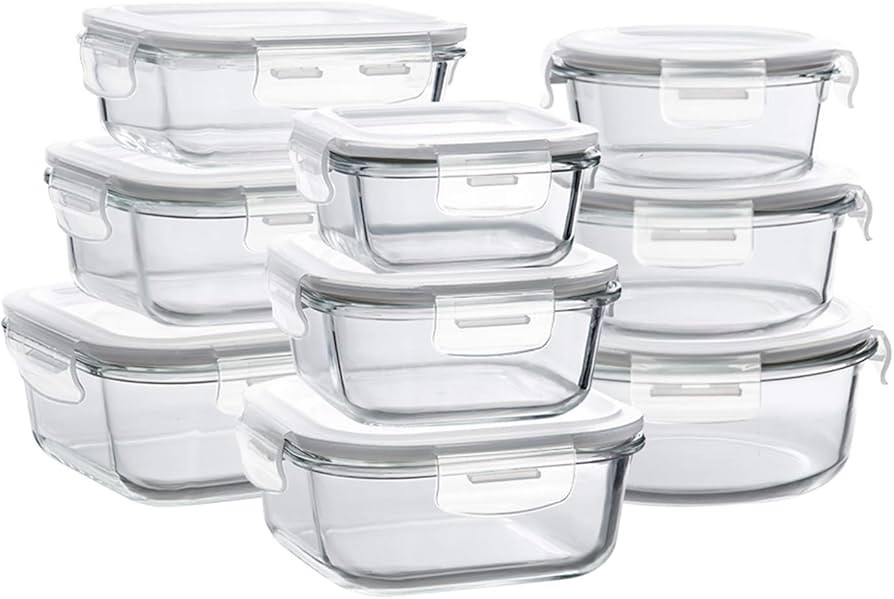 Bayco Glass Storage Containers with Lids, 9 Sets Glass Meal Prep Containers Airtight, Glass Food ... | Amazon (US)