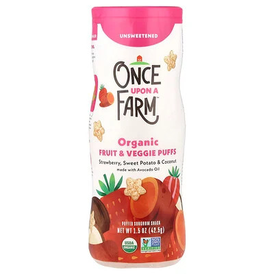 Once Upon A Farm, Organic Fruit & Veggie Puffs, Crawler, Strawberry, Sweet Potato & Coconut, Unsweetened, 1.5 oz (42.5 g) | iHerb