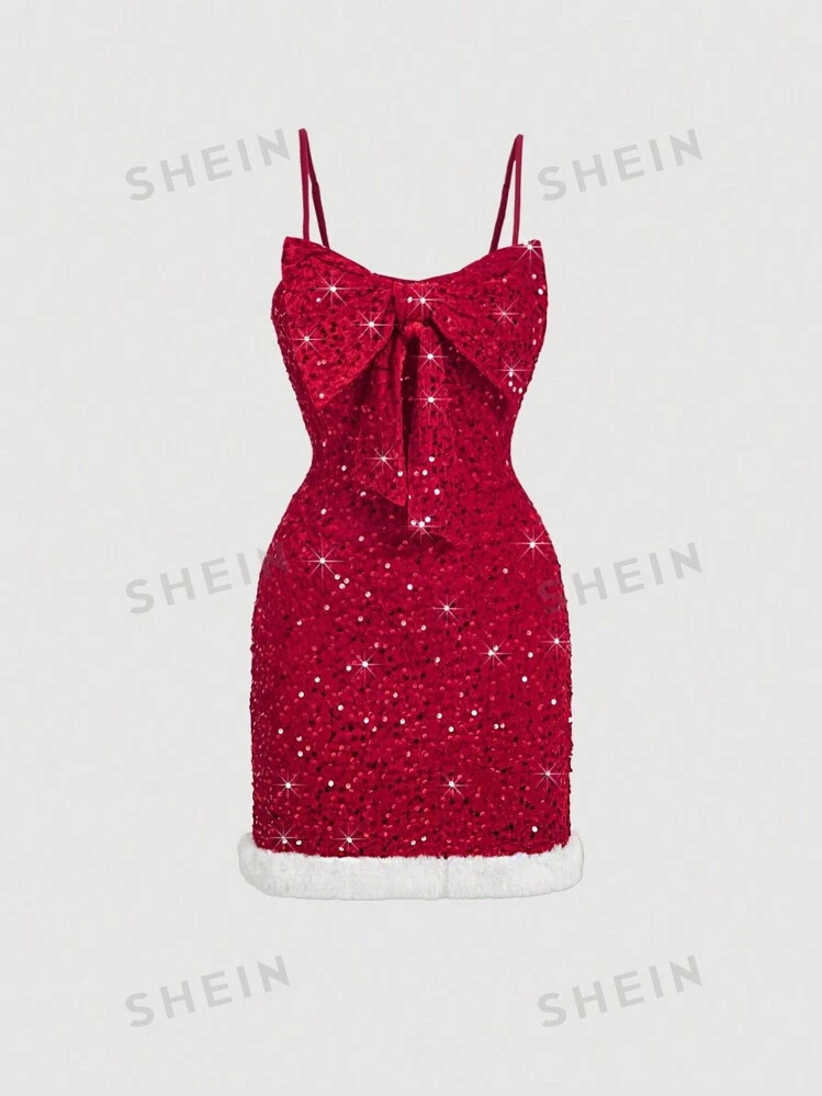 SHEIN MOD Women Sequin Embellished Red Dress, Cocktail Party Evening Gown,Elegant Dress,Thanksgiv... | SHEIN