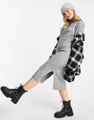 Monki recycled knitted midi dress in grey | ASOS (Global)