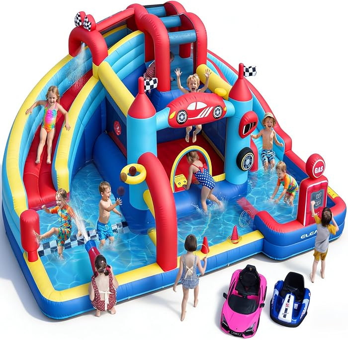 ELEMARA Speed Racer 15-in-1 Inflatable Water Slide Bounce House for Big Kids, 191x175in Double Sl... | Amazon (US)