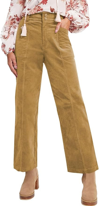 Acelitt Womens Casual Winter Straight Leg Elastic Waist Corduroy Pants with Pockets, S-XXL | Amazon (US)