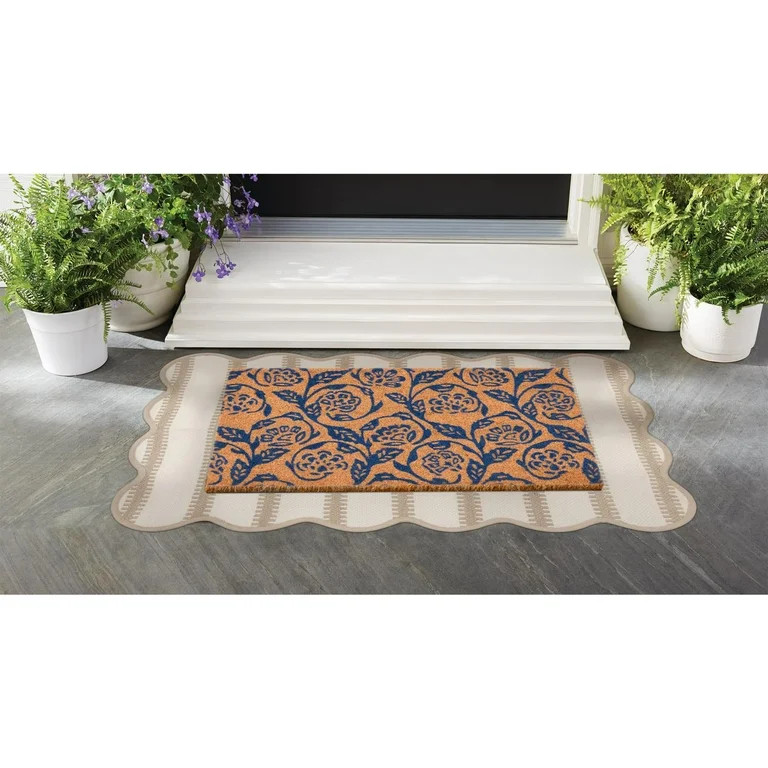Mainstays by Becky G. & Alejandra Coir Outdoor Mat, Blue Floral, 18" x 30" | Walmart (US)