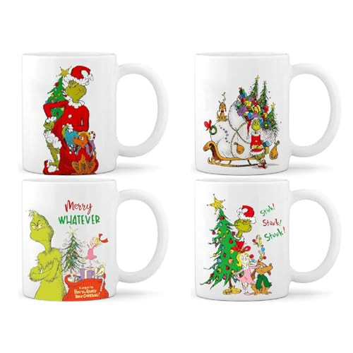 Christmas Coffee Mugs Set of 4, Funny Christmas Ceramic Drinking Cup, Christmas Party Cups for Table Decorations, Xmas Holiday Gifts for Women Men (Set of 4) | Amazon (US)