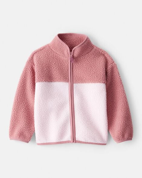 Toddler Girl Color Block Microfleece Zip-Up Jacket - Pink | Carter's Inc