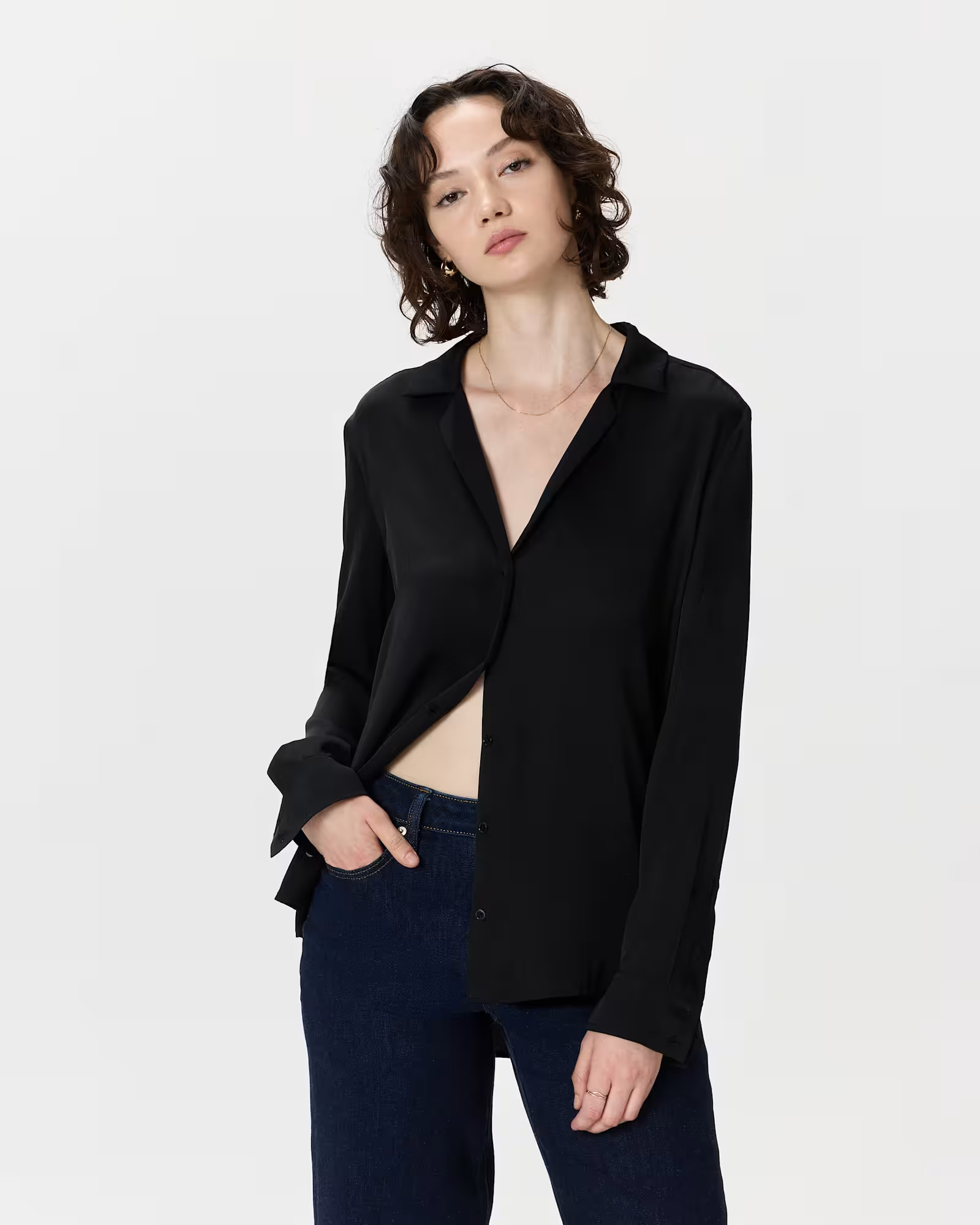 Washable Stretch Silk Notch Collar Blouse | Quince