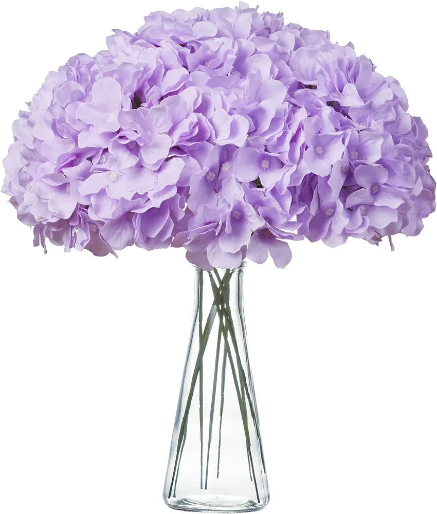 Lilac Hydrangea Silk Fake Flowers Heads with Stems, Artificial Flowers for Decoration Wedding Hom... | Amazon (US)