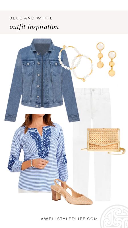 Talbots has 25% off your order, and this outfit is perfect for spring! The striped top will be great for spring and summer with the 3/4 sleeves. I love how they took a classic striped top and added the pretty, feminine details. It looks great with the straight-leg high rise denim, but it will also look great with shorts. I added a jean jacket for the cooler mornings and evenings, and the rattan shoes and bag are on-trend for spring. You can never go wrong with pearls, so these fun jewelry pieces will be ones you reach for often.

#fashion #fashionover50 #fashionover60 #talbots #talbotsfashion #talbotsspringsale #whitedenim #jeanjacket #bloueandwhiteforspring

#LTKsalealert #LTKstyletip #LTKSpringSale