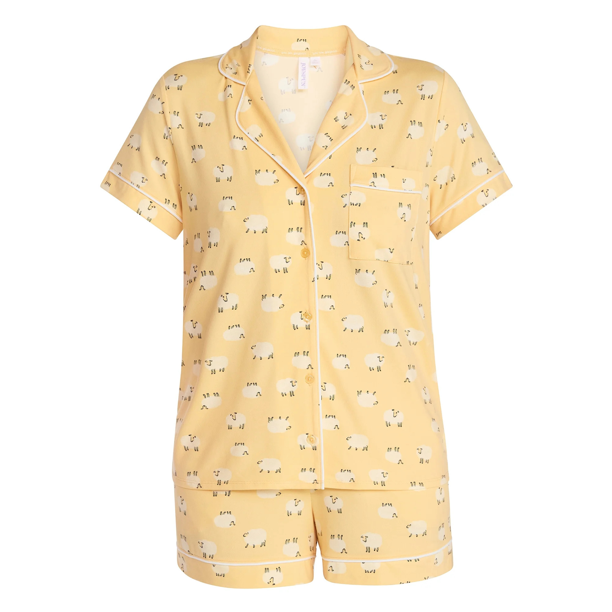 Joyspun Women's Dreamy Soft Collection Notch Top and Shorts Pajama Set, 2-Piece, Sizes XS-3X | Walmart (US)