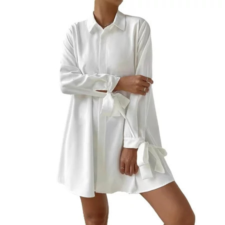 Casual Plain Shirt Long Sleeve White Women Dresses (Women s) | Walmart (US)