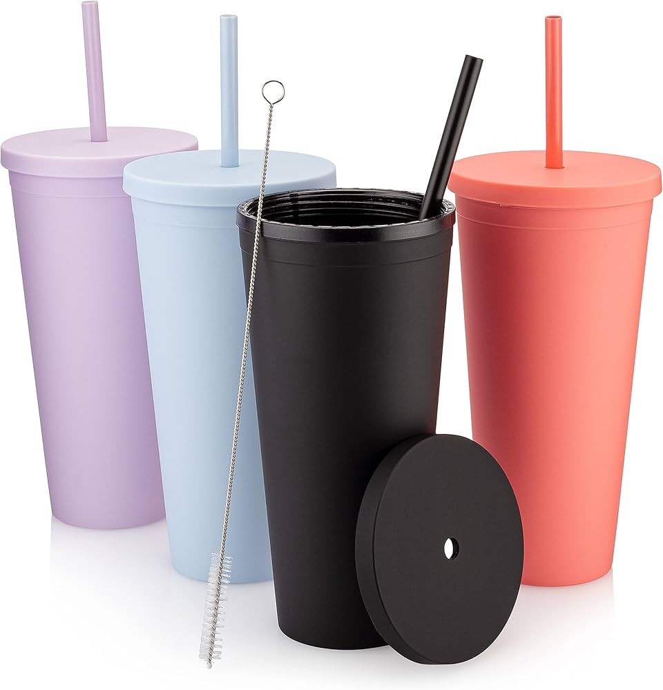 Tumblers with Lids (4 pack) 22oz Pastel Colored Acrylic Cups with Lids and Straws | Double Wall M... | Amazon (US)