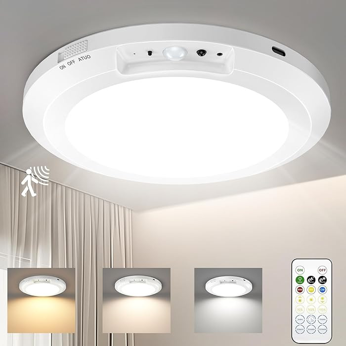 Rechargeable Ceiling Light with Motion Sensor: Battery Operated LED Closet Light with Remote & Ti... | Amazon (US)