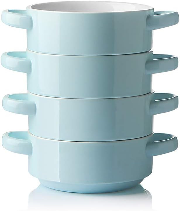 SWEEJAR Ceramic Soup Bowls with Double Handles, 20 Oz Stacked Bowls for French Onion Soup, Cereal... | Amazon (US)