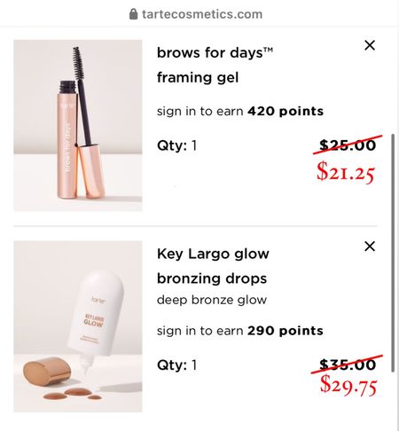 What’s in my cart from the new Tarte launch. Bronzing drops and brow gel! Use code sarahrose for 15% off sitewide 

#LTKbeauty #LTKGiftGuide #LTKstyletip
