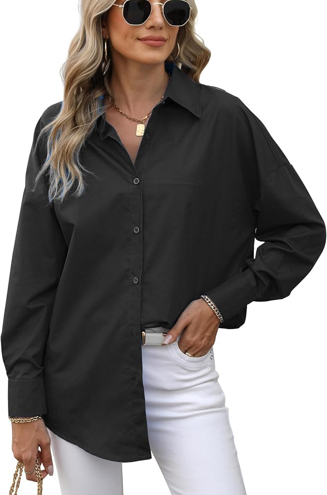 Atnlewhi Oversized Button Down Shirts Long Sleeve Boyfriend Blouse Tops | Amazon (US)