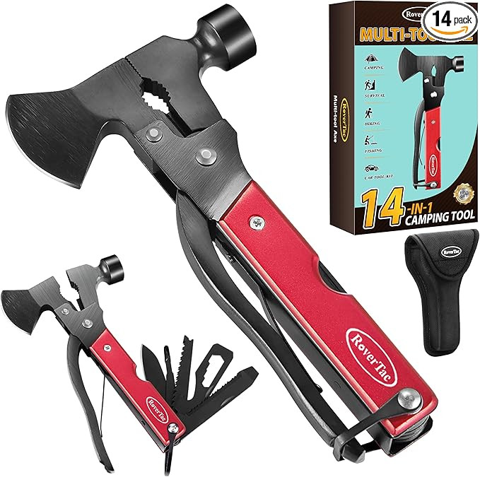 RoverTac 14-in-1 Multitool Camping Axe Hatchet – Essential Camping Gear with Knife, Hammer, Saw... | Amazon (US)