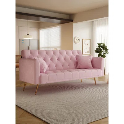71 inch convertible love seat sofa, American retro pink velvet, suitable for small living room, bedroom, office | Wayfair North America