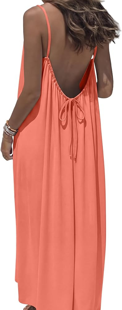 OFEEFAN Summer Dresses for Women 2026 Backless Cami Maxi Sundresses Spaghetti Strap Beach Vacatio... | Amazon (US)
