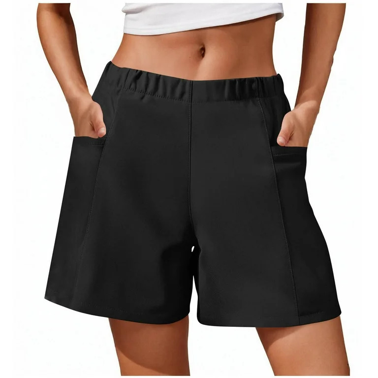 Bloomae Stretch Woven Relaxed Shorts for Women Elastic High Waist Summer Lightweight Casual Wide ... | Walmart (US)