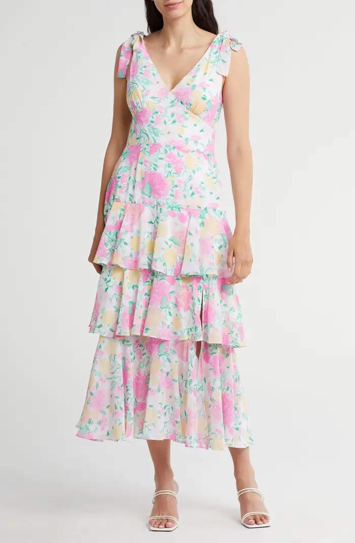 Floral Tiered Tie Strap Midi Dress | Nordstrom Rack