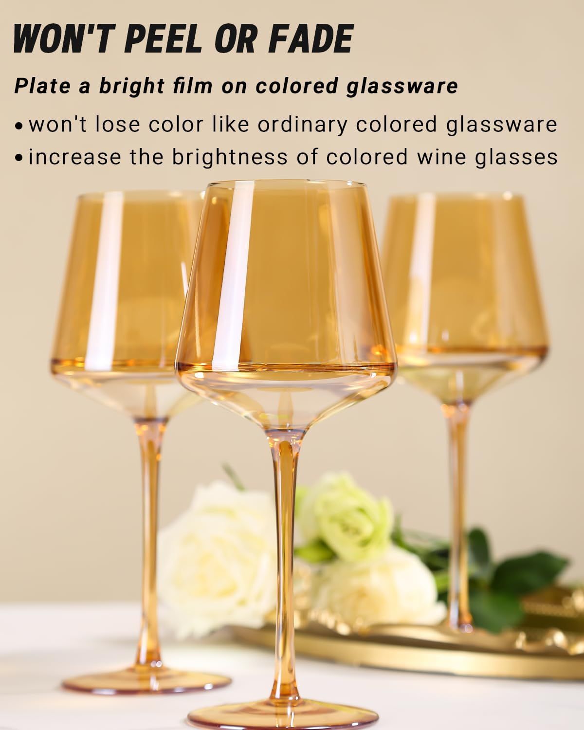 Amber Wine Glasses Set Of 6 - Colored Wine Glasses with Stem and Flat Bottom,Modern Colorful Win... | Amazon (US)