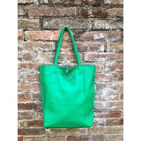 Shopper Bag in Green. Genuine Leather Tote With Zipper. Laptop Bag, Office To Carry Your Tablet Or Books. Large All Hobo | Etsy (US)