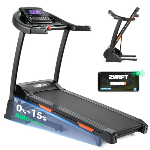 THERUN Incline Treadmill, Treadmills for Running and Walking, 300 lbs Weight Capacity Folding Treadmill with 0-15% Auto Incline, Wide Belt, 3.5 HP, App, Heart Rate, Orange | Amazon (US)