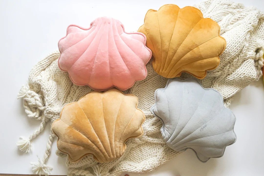 Shell pillow | sea side beach theme baby toddler cushion nursery bedding copper coral pink boho b... | Etsy (US)